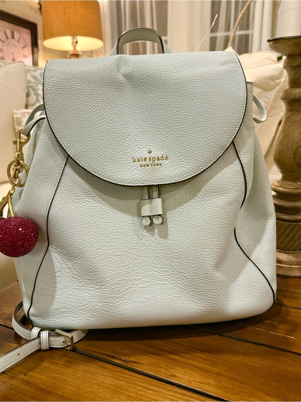 kate spade New York Pebbled Leather Light Gray Backpack